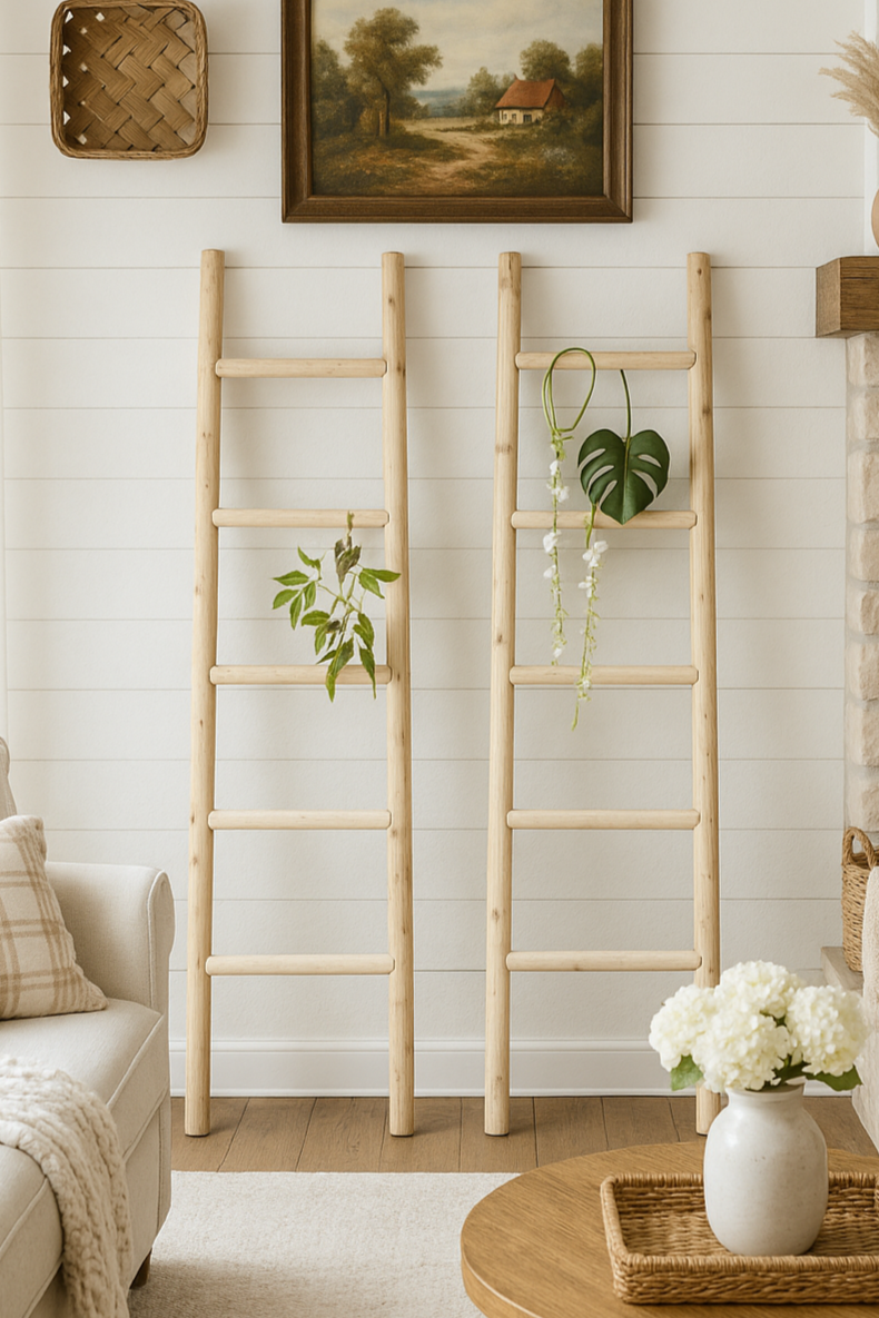 Rustic Pine Wood Decorative Ladder - Image 2