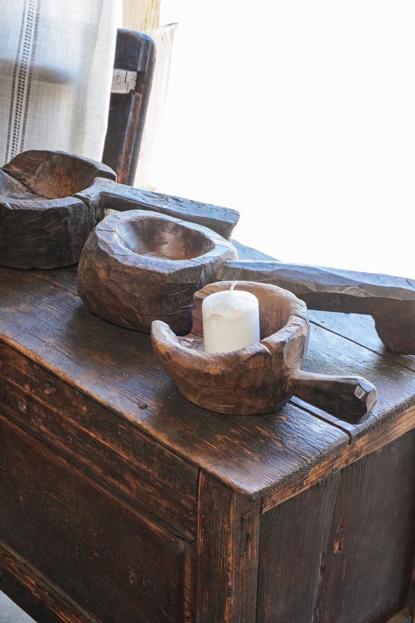 Antique Wood Grinder Bowl with Handle - Image 2