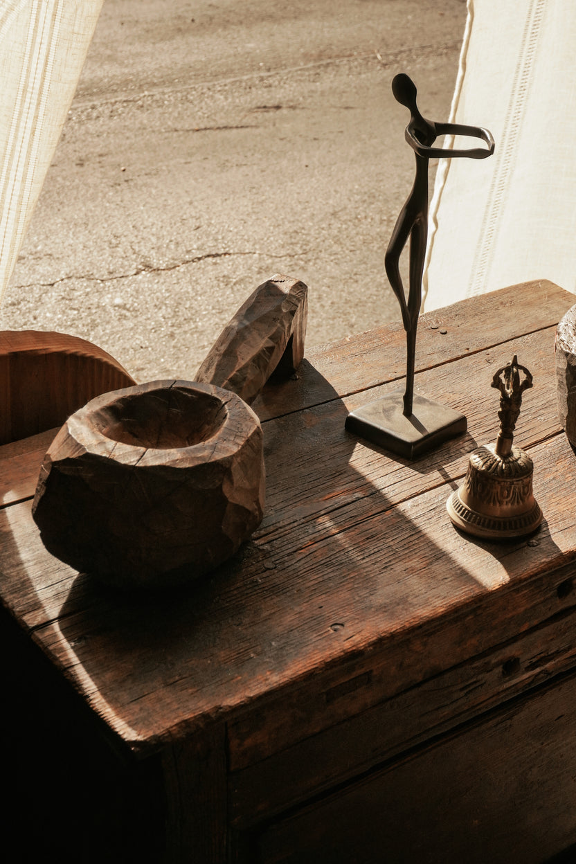 Antique Wood Grinder Bowl with Handle - Image 4