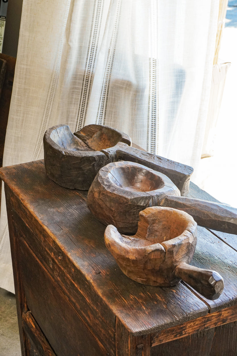 Antique Wood Grinder Bowl with Handle - Image 5