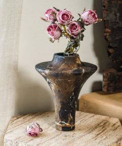 Sculptural Black Gold Marble Vase