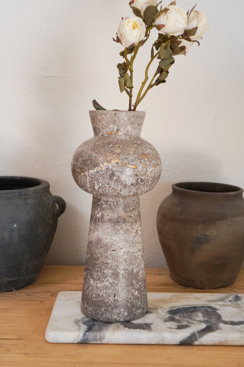Grey Travertine Vase