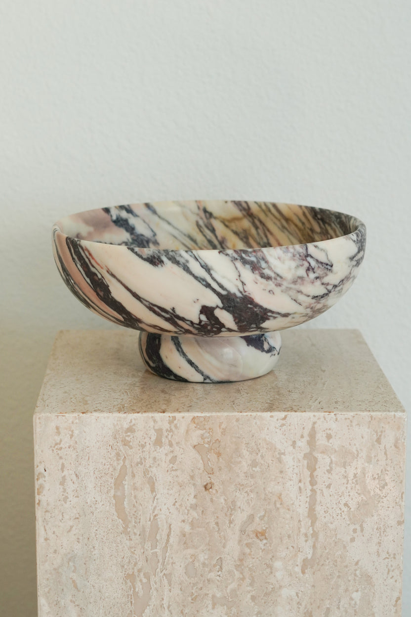 Large Italian Calacatta Viola Marble Pedestal Bowl - Image 2