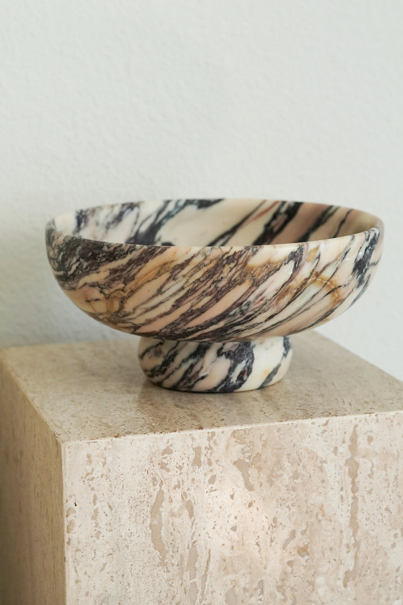 Large Italian Calacatta Viola Marble Pedestal Bowl - Image 3