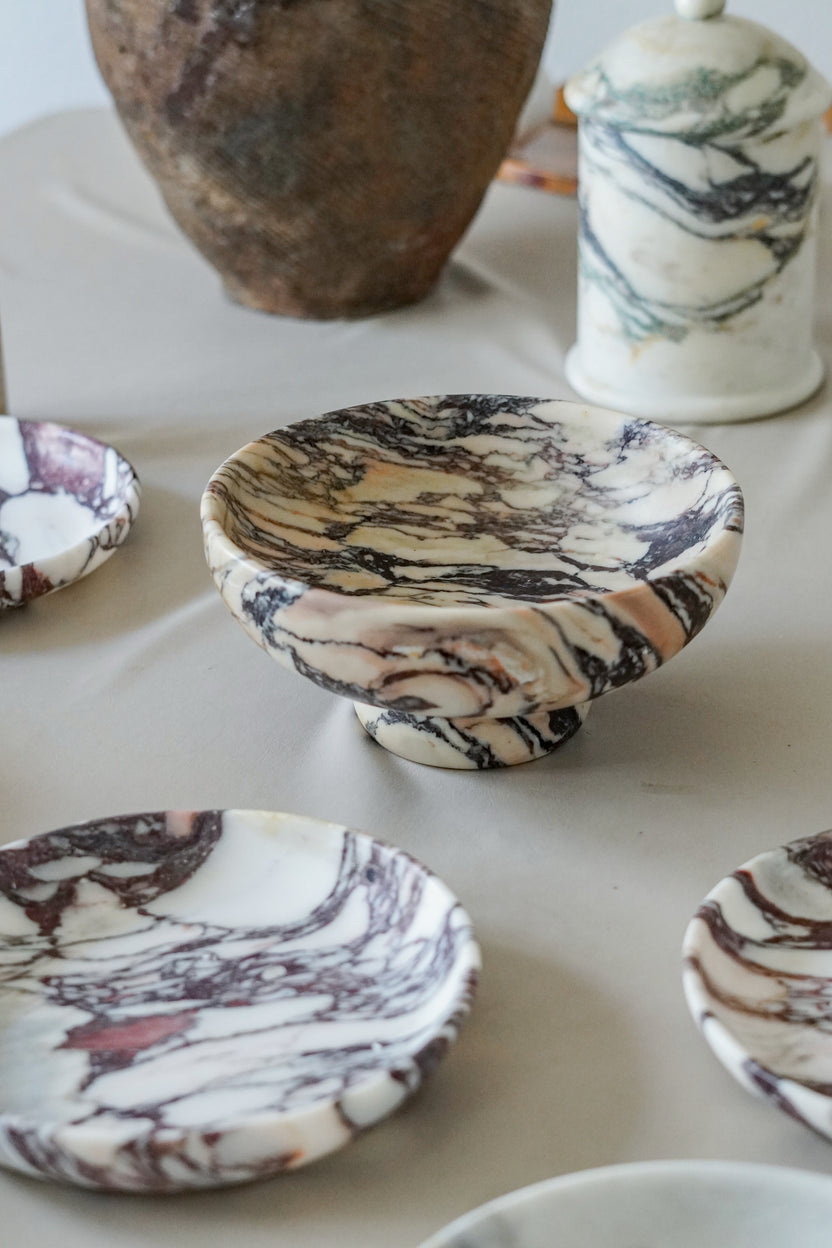 Large Italian Calacatta Viola Marble Pedestal Bowl - Image 4