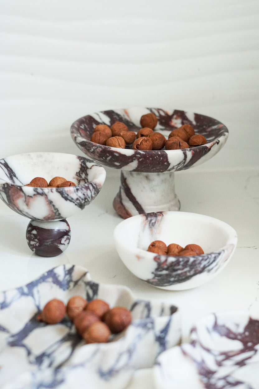 Italian Calacatta Viola Marble Pedestal Bowl - Image 2